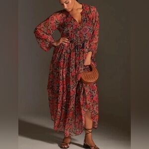 the marais printed chiffon maxi dress red motif